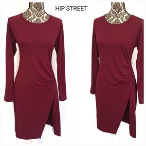 NEW YORK & CO LS Jersey Tee Shirt Style Gathered Side Slit Dress S